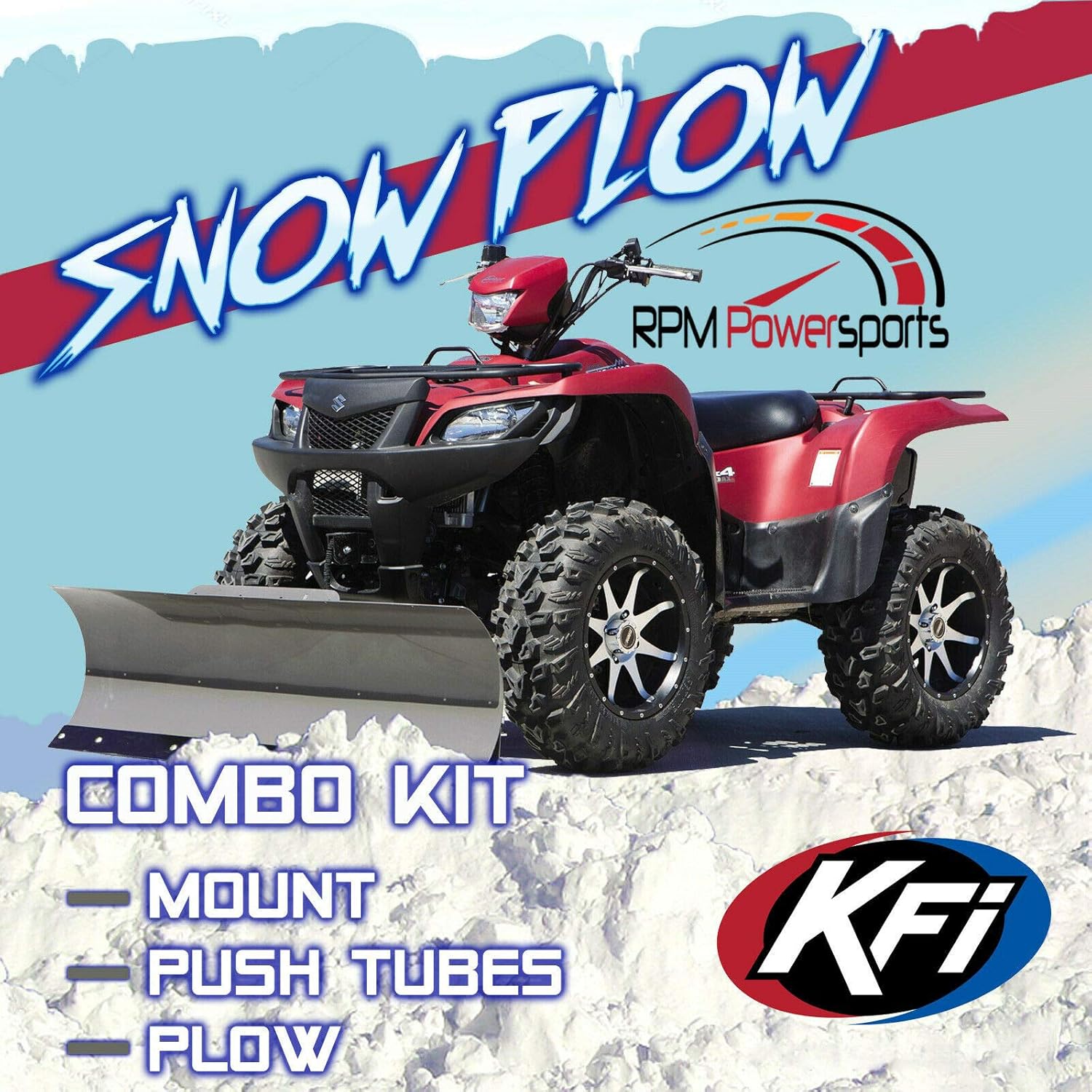 RPM KFI ATV 48" Snow Plow Blade Kit Combo Compatible with Yamaha Bruin Grizzly Compatible with Kodiak 350 400 450
