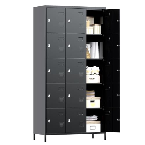 METAN Metal Storage Locker for School Office Gym Bedroom, 12 Doors Locker Cabinet for Employees, Industrial Steel Storage Locker with 12 Hooks, Assembly Required (12 Door-Light Gray)
