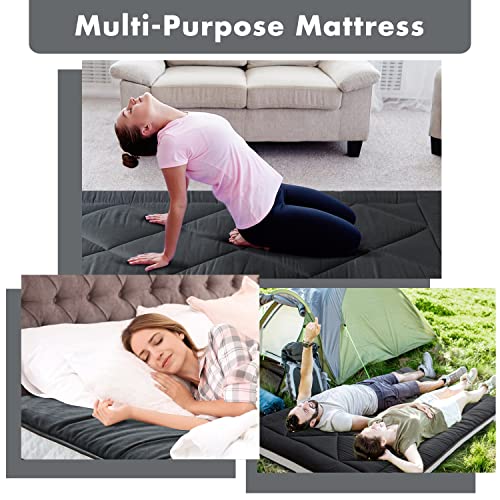 Japanese Floor Mattress Futon Mattress, Thicken Sleeping Mattress Foldable & Portable Roll up Camping Mattress, Coffee Full