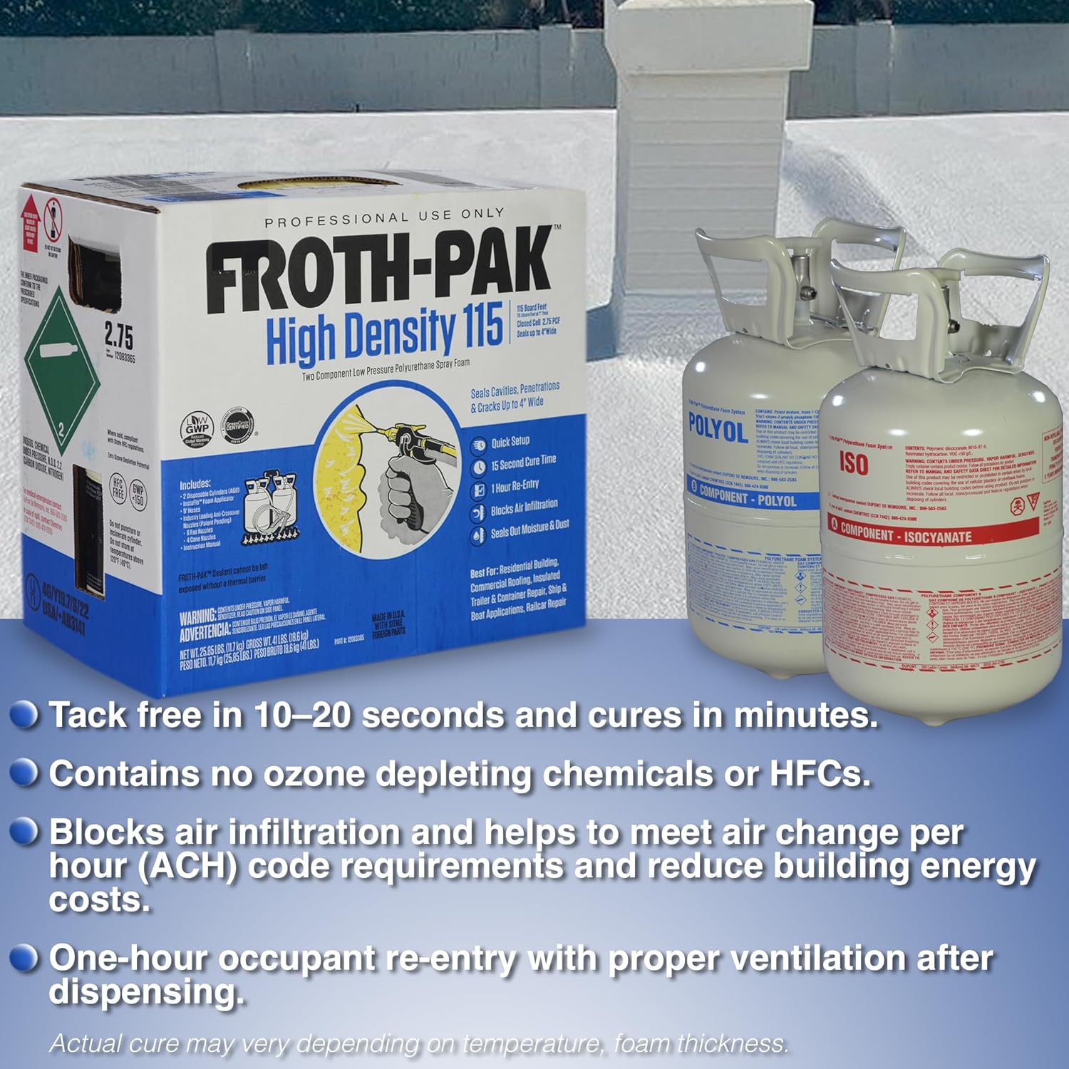 FROTH-PAK 115 High Density Spray Foam Sealant Kit, 2.75 PCF. 2 Part Chemically Cured Polyurethane Foam. Yields Up to 115 Board Feet. Low GWP Formula. Made in The USA