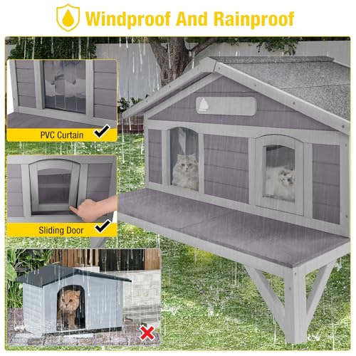 Aivituvin Cat House with Insulated Liner, Large Heated Feral Cats Shelter, Weatherproof Cat Condos for Outdoor Indoor Cats