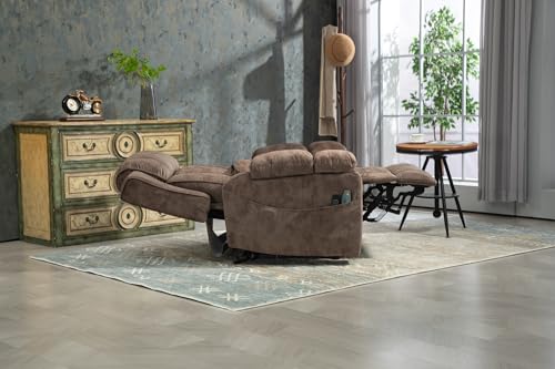 Light Grey Recliner Chair for Elderly | Tall and Big Man 400lbs | Chenille | Power Lift, Lay Flat, Stand Up, Wireless Charging Device, Extended Footrest, Massage Heat, Cup Holder, Lumbar Pillow