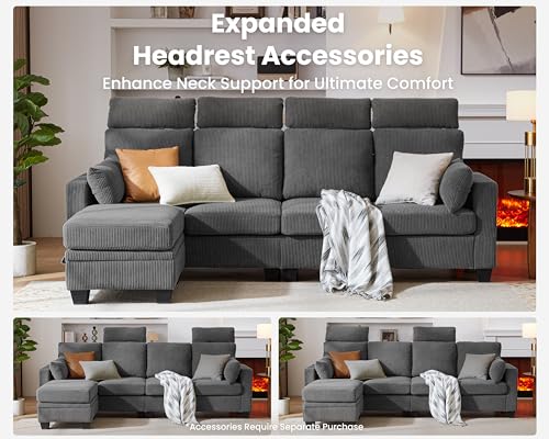 Modular Sectional Couch| Corduroy L Shaped Sleeper Sofa, 10 Seat U-Shape Sofa Bed Convertible Chaise with Storage Ottoman for Living Room Modern Furniture