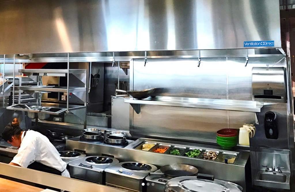 Stainless Steel Commercial Exhaust Only Hood System, Includes Stainless Steel Exhaust Only Hood, Rooftop Exhaust Fan, and Roof Curb (4' Wall Exhaust Only Hood & Fan)