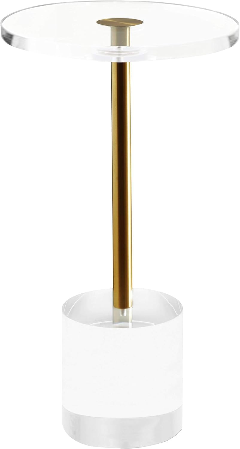 Silver Pole Clear Acrylic End Table,Side Table,Brushed Brass Metal,Round,for Office, Living Room and Bedroom