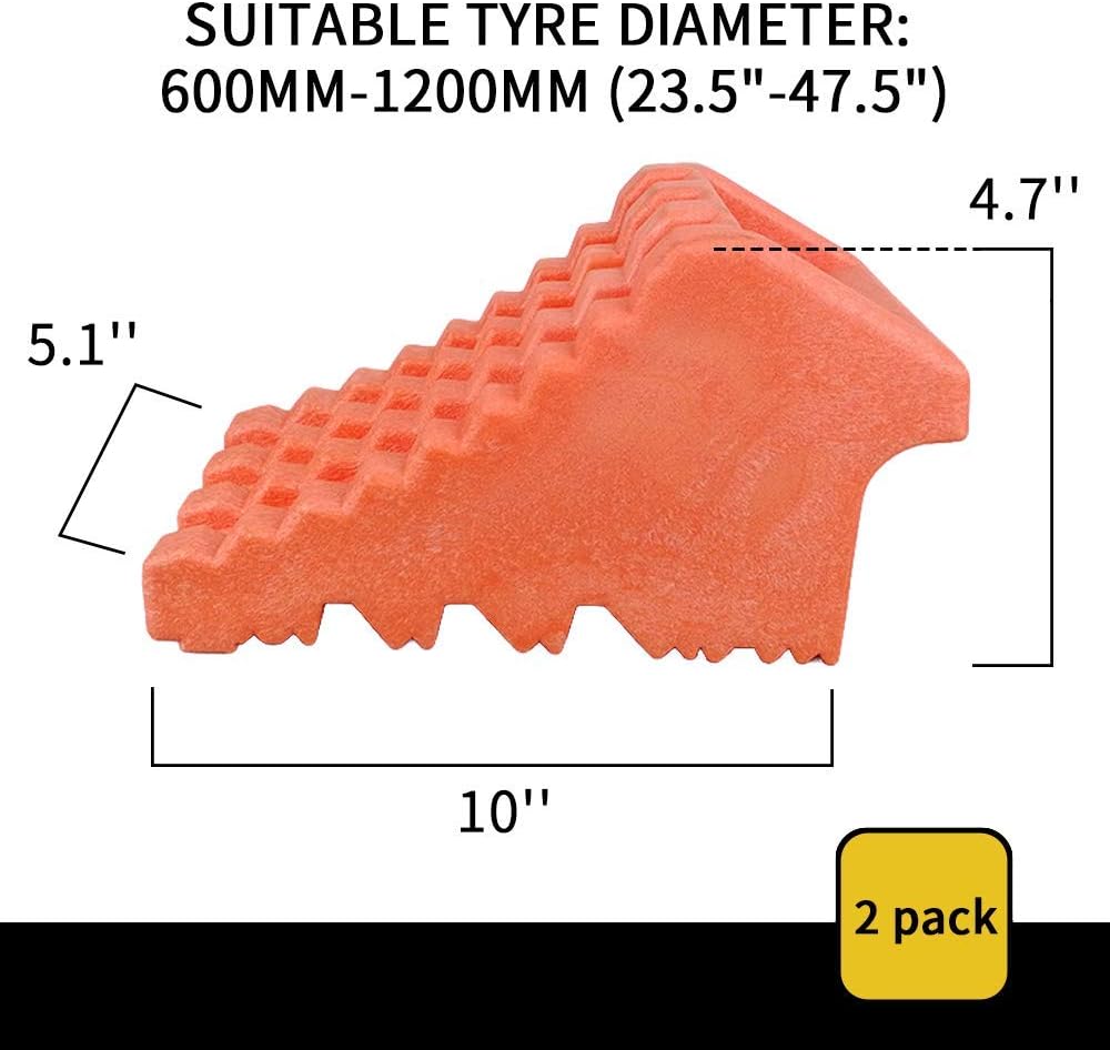ROBLOCK Wheel Chocks Heavy Duty with Handle for Travel Trailer -4 Pack Orange, 10" Length x 4.7" Width x 5.1" Height Pack of 2