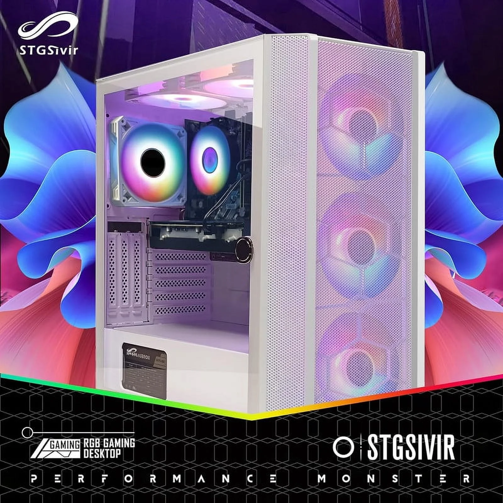 STGAubron Gaming Desktop PC, Intel Core i7 3.4G up to 3.9G, 16G RAM, 1T SSD, Radeon RX 5600 XT 6G GDDR6, 600M WiFi, BT 5.0, RGB Fan x 6, RGB KB & MS & MS Pad, RGB BT Sound Bar, W10H64