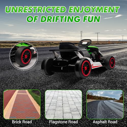 24V Electric Go Kart, Drifting Car Battery Powered Ride on Car with Powerful Motor for Kids 6-12 Years Old, Kids Go Kart with Slow Start, Music, Safety Belt,Max Load 110lbs for Boys and Girls