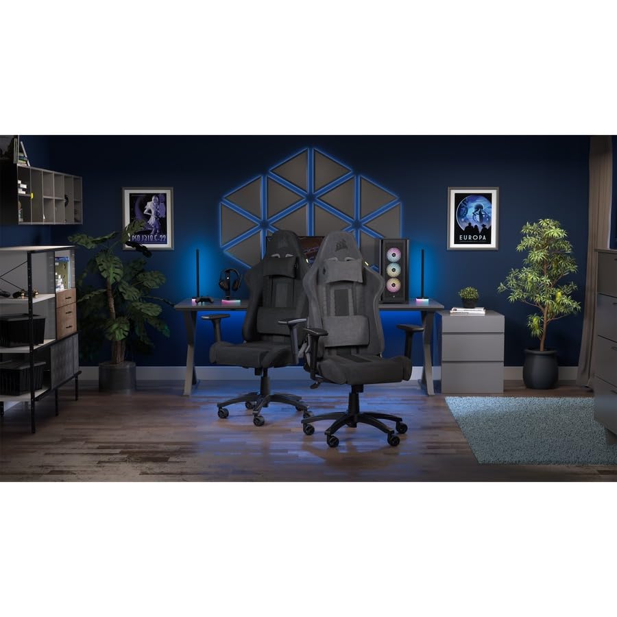 Corsair TC100 Relaxed Gaming Chair - Fabric - Racing-Inspired Design - Lumbar Pillow - Detachable Memory Foam Neck Pillow - Adjustable Seat Height - Adjustable Armrests - Gray and Black