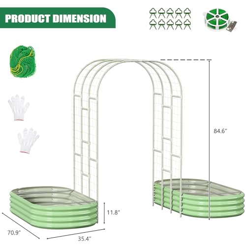 Galvanized Raised Garden Bed with 85" H Arch Trellis, Metal Raised Garden Bed Kit with Trellis for Climbing Vegetables Flowers Herbs, Planter Box with Plant Ties and Climbing Netting