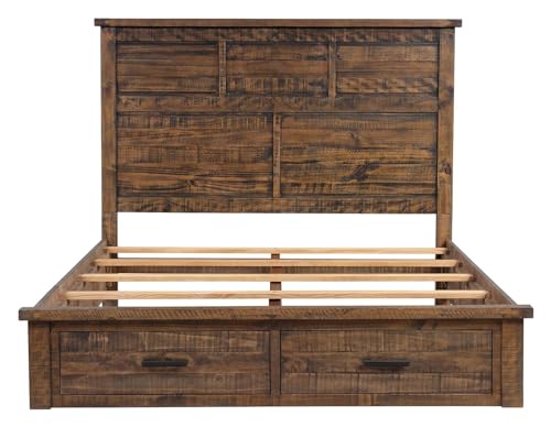 Solid Queen Bed Frame with 2 Storage Drawers, Queen Size Platform Bed Frame with High Headboard, Queen Bed with Wooden Support Legs Compatible with Teens Adults, Natural Bedroom Bed Frame,
