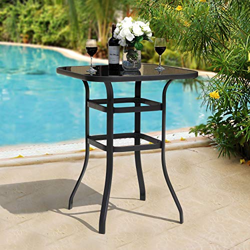 NUU GARDEN 5 Piece Patio Bar Set with Square Silk Screen Bar Height Glass Table and 4 Counter Textilene Height Swivel Chairs for Patio, Yard, Outdoor, Black&Brown