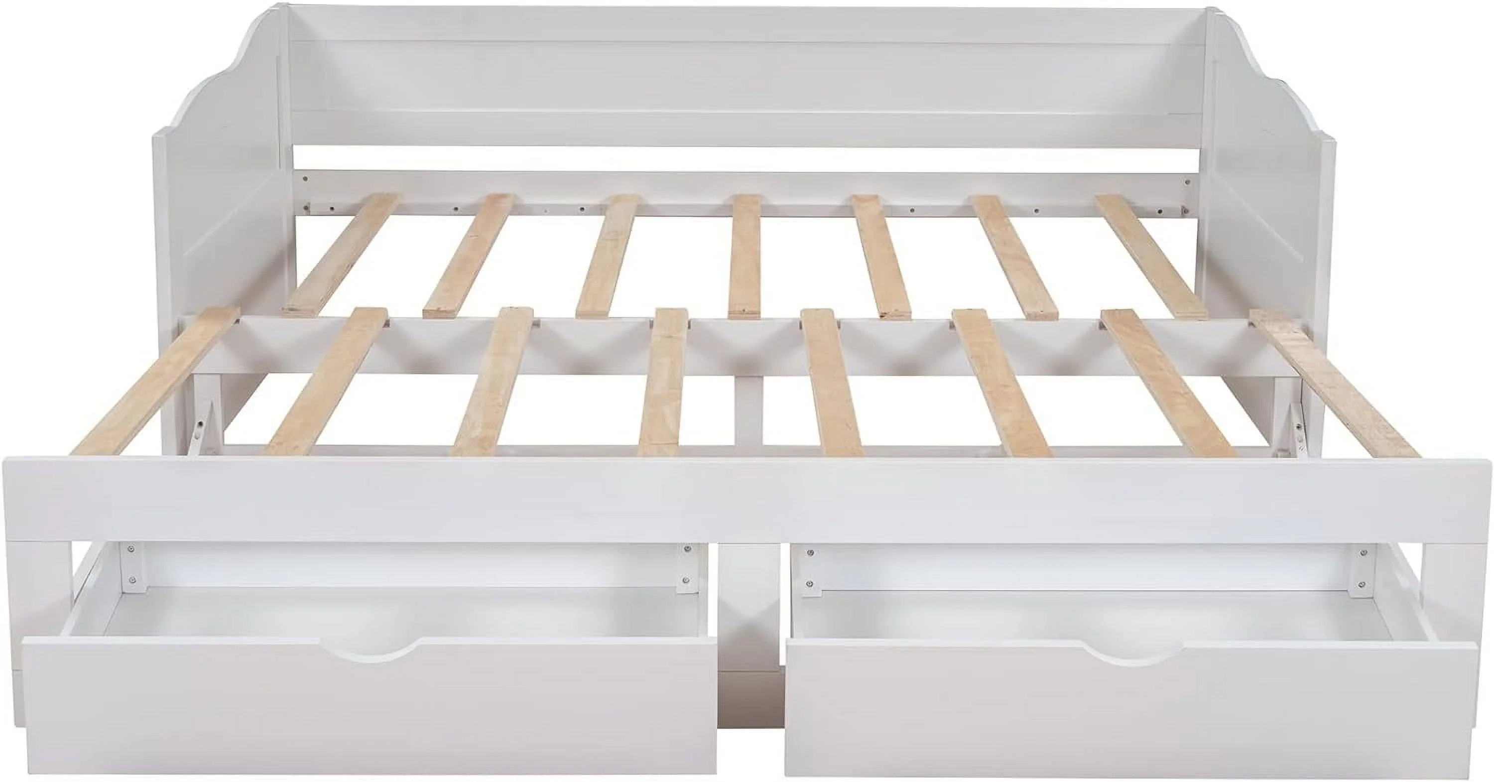To King Daybed With Storage Drawers, Wood Extendable Daybed With Trundle, Kids Sofa Bed Frame For Bedroom Living Room, No Box Spring Needed ( To King, White)