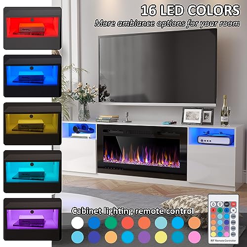 70" Fireplace TV Stand for TVs Up to 80" with 36" Electric Fireplace, TV Console for The Living Room, LED Light Entertainment Center, Storage Cabinet, Media Console Table, Black