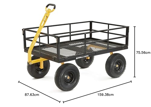 Gorilla Carts 1000 Pound Capacity Heavy Duty Steel Mesh Versatile Utility Wagon Cart with Easy Grip Handle for Outdoor Hauling and Gardening, Gray