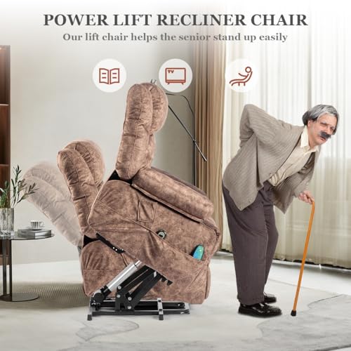 Power Lift Recliner Chair Recliners for Elderly with Heat and Massage Recliner Chair for Living Room with Cup Holders, Remote Control, Sides Pockets for Living Room, Fabric