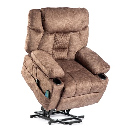 Power Lift Recliner Chair Recliners for Elderly with Heat and Massage Recliner Chair for Living Room with Cup Holders, Remote Control, Sides Pockets for Living Room, Fabric