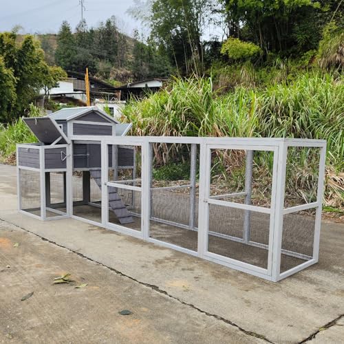 3-Tier Large Wooden Chicken Coop for 8-10 Chickens,Outdoor Walk-in Chicken Coop House with Run&Nesting Boxes,Hen House Poultry Pet Habitat Hutch Cage W/Pull Out Trays&Wire Fencing(95"×80"×83")