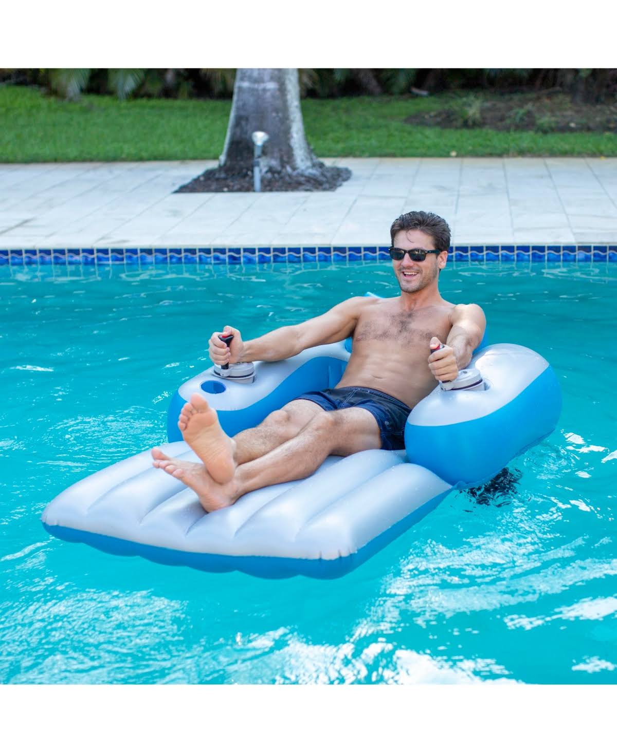 PoolCandy Splash Runner Motorized Swimming Pool Lounger - Grey with Turquoise