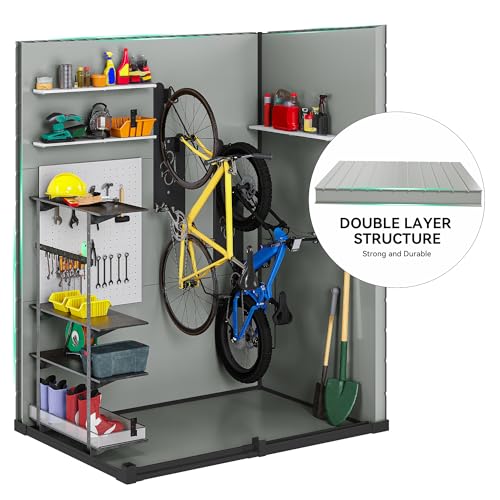 DWVO 5x3 FT Outdoor Storage Shed with Floor, All-Weather Resin Storage Shed with Lockable Door & Window, Waterproof Plastic Tool Storage for Garden, Backyard, Patio, Lawn, Blue-Gray