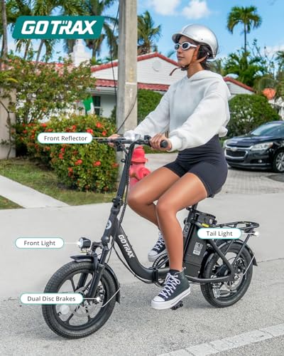 Gotrax 16" Folding Electric Bike, Max 28Miles Range(Pedal-Assist) & Speed 15.5Mph Power by Peak 500W, E-Bike with Removable Battery, Suspension & Adjustable Size, Commuter Bicycle for Adults/Teens