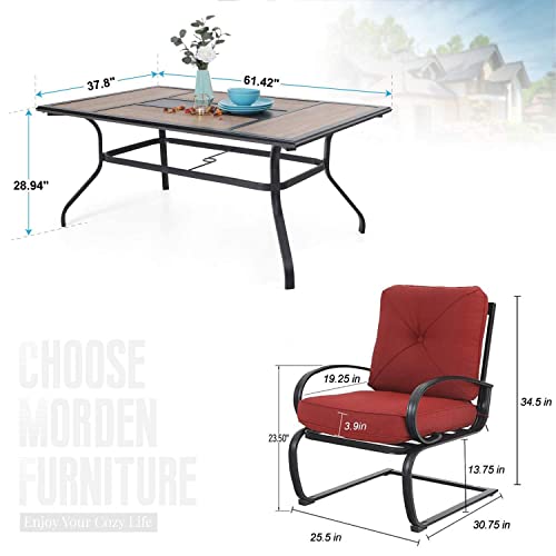 MFSTUDIO 9 PCS Patio Dining Table and Chairs Sets, 8 Spring Dining Chairs with Cushion and 1 Large Square Metal Dining Table for Outdoor, Patio Furniture for Garden, Lawn, Yard, Beige