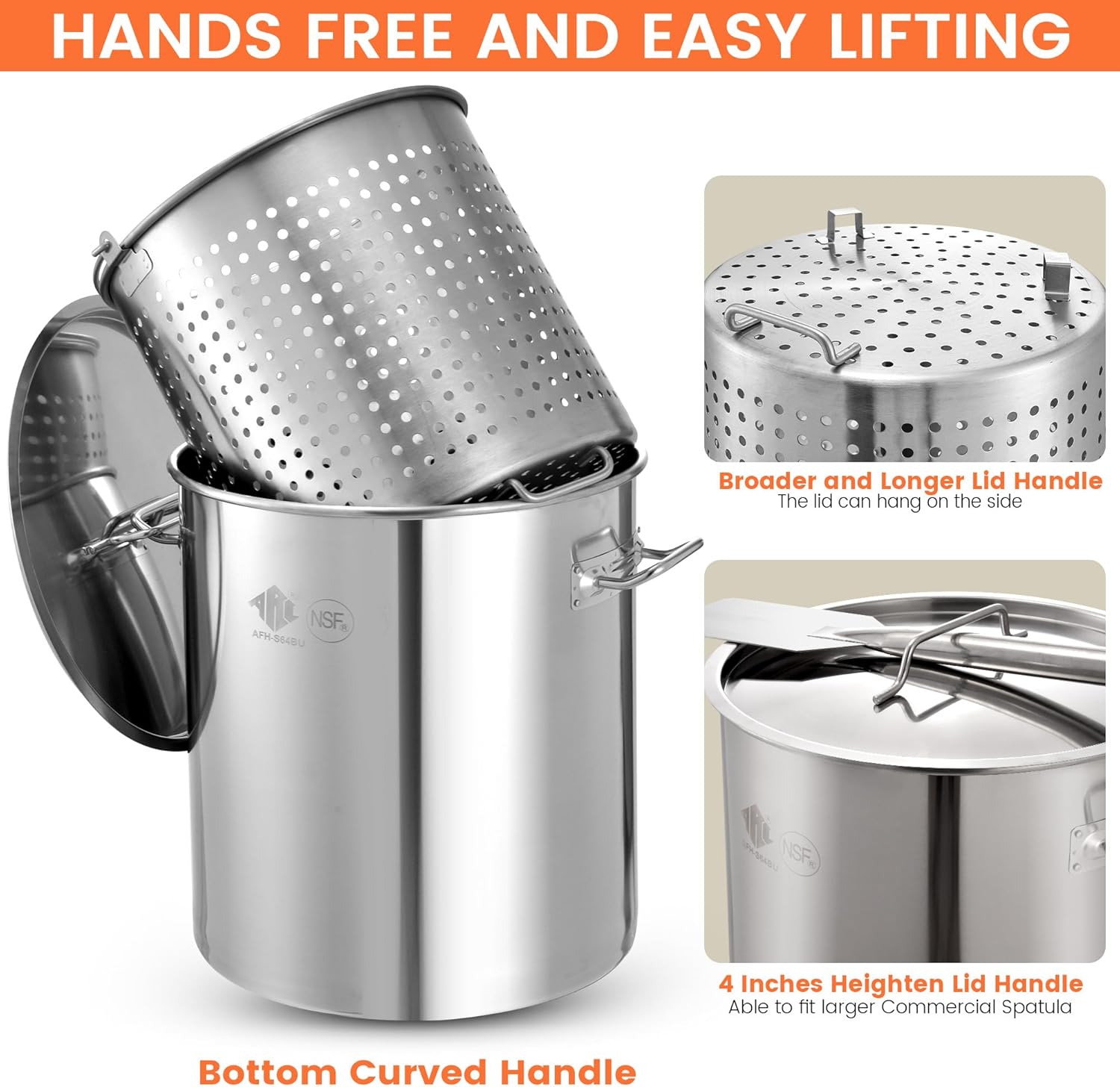 ARC 84QT Stainless Steel Seafood Boil Pot with 200,000BTU Propane Fryer, Non-Assembly Large Crawfish Boiler, Shrimp Boil Pot, Outdoors Cooking and Steaming