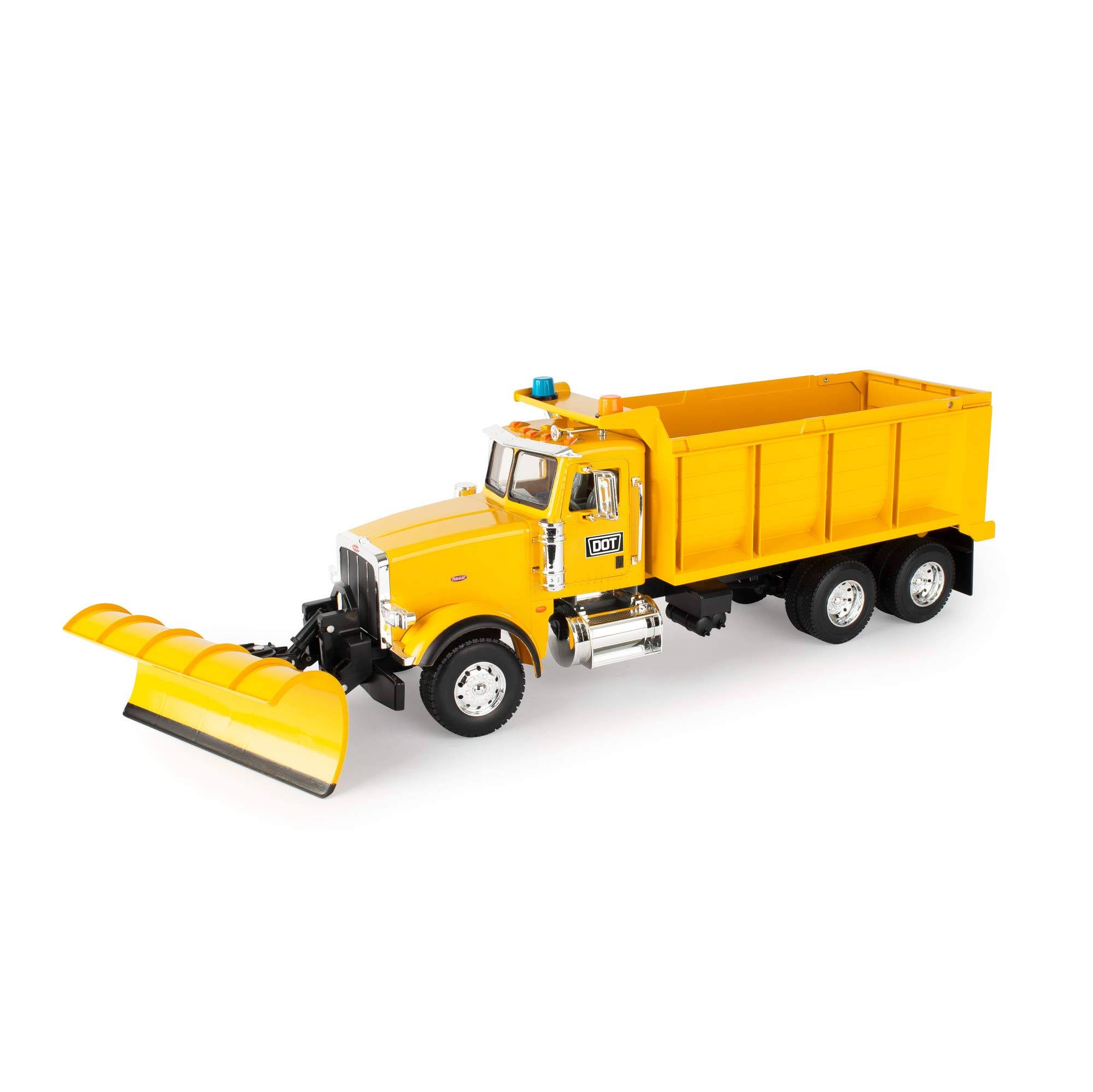 Tomy Big Farm Lights & Sounds Peterbilt 1:16 Scale Model 367 Truck with Dump Box & Snow Plow, Yellow (47271)