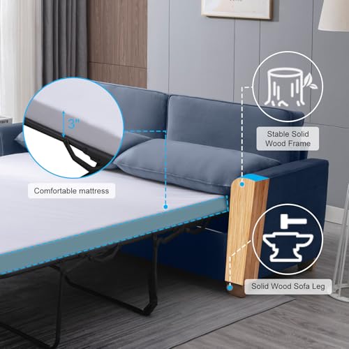 Queen Sleeper Sofa Couch with Pullout Bed, 2-in-1 Pull Out Sofa Bed with Foam Mattress, Convertible Loveseat Sofa Sleeper Pullout Couch Bed for Living Room, Apartment, Office