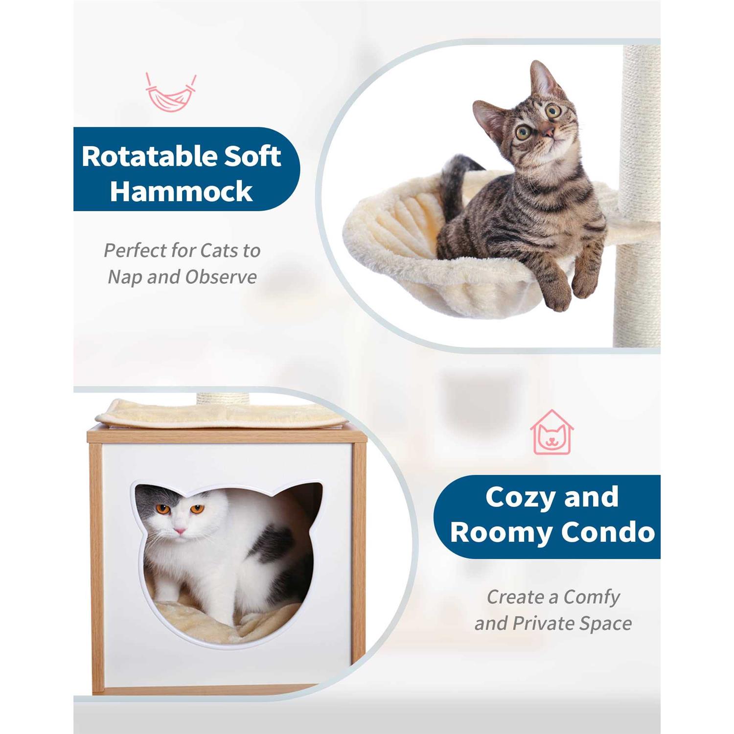 MADE 4 PETS Made4Pets Cat Tree for Indoor Cats Modern Cat Tower 65 Tall Wood Kitten Condo with Hammock for Small Large Cats - Pet Supplies online store