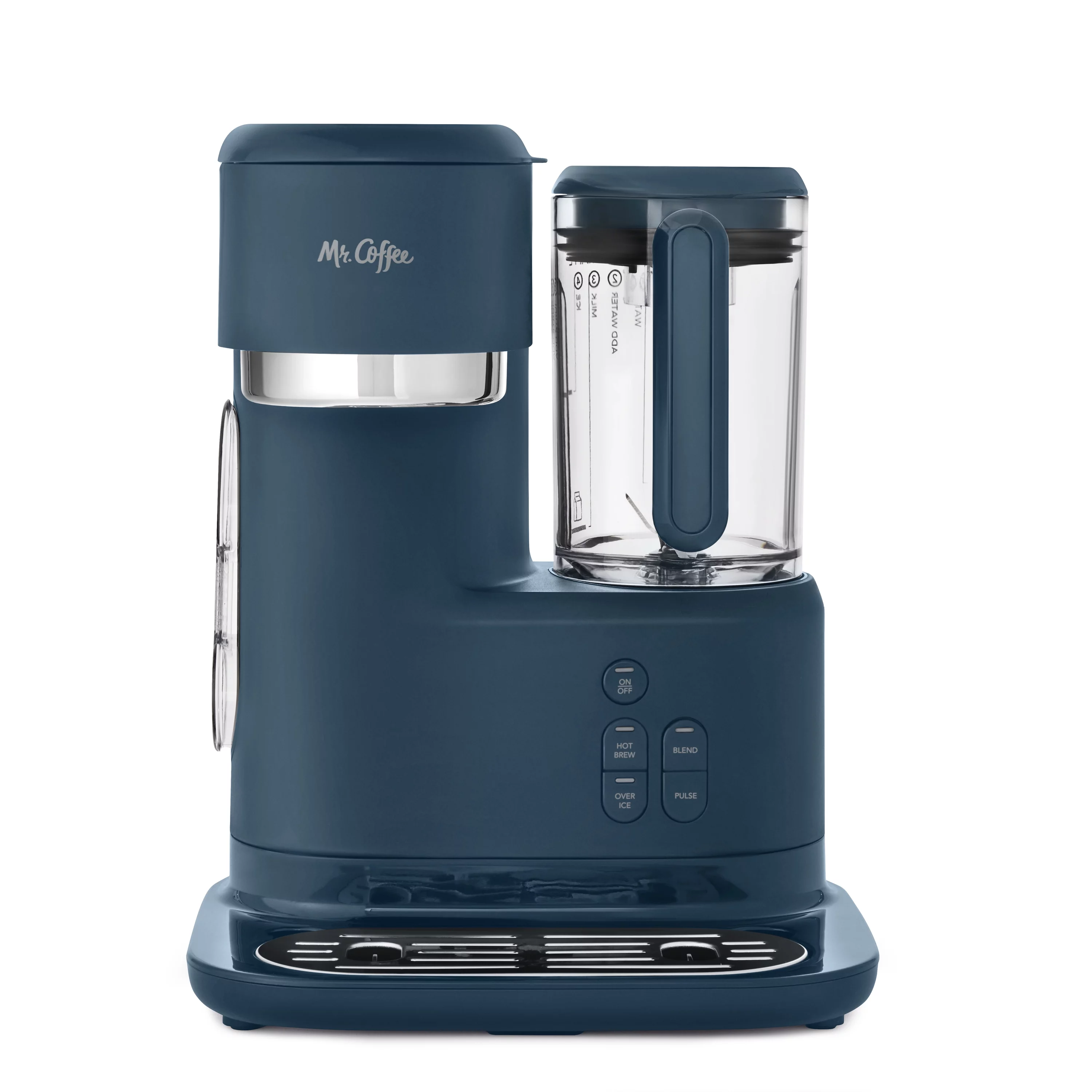 Mr. Coffee Single Serve Frappe, Iced, and Hot Coffee Maker and Blender, Single Serve Iced Coffee Maker with Reusable Tumblers and Coffee Filter, Navy Blue