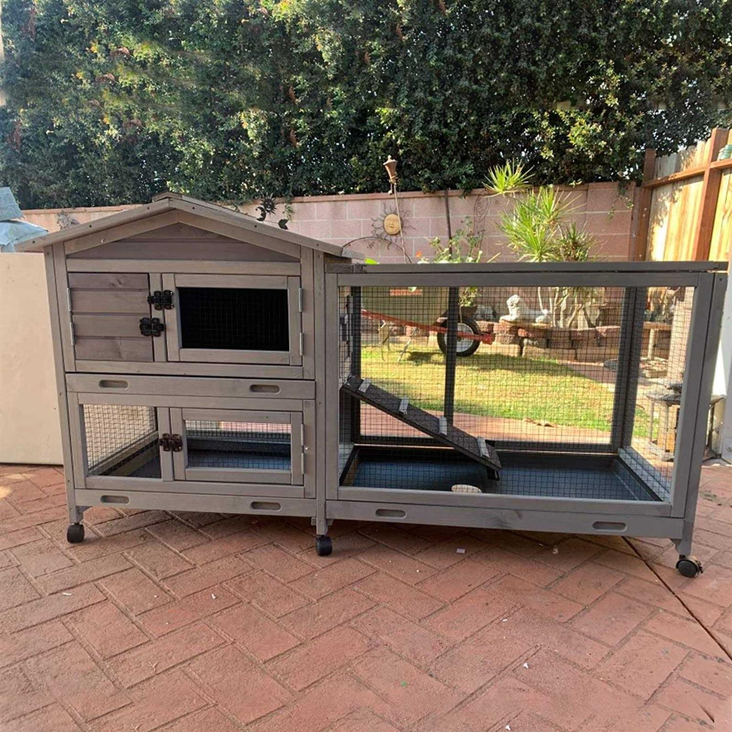 Outdoor Rabbit Hutch Indoor Bunny House on Wheels Large Guinea Pig Cage with Run for Any Small Animals,Removable Pull Out Tray - Pet Supplies online store