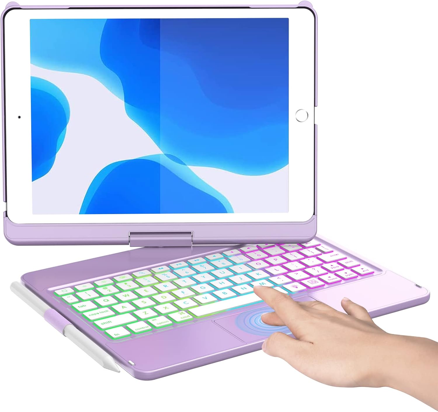 iPad 9th Generation Case with Keyboard and Pencil Holder, iPad Keyboard for 10.2 8th Generation Keyboard Backlit, iPad 7th Gen Keyboard with Touchpad, Keyboard Case with Trackpad(Purple)