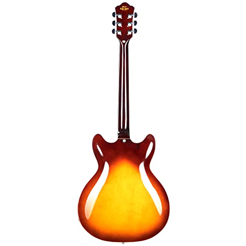 Grote Full Scale Electric Guitar Semi-Hollow Body Guitar Stainless Steel Frets(Red)
