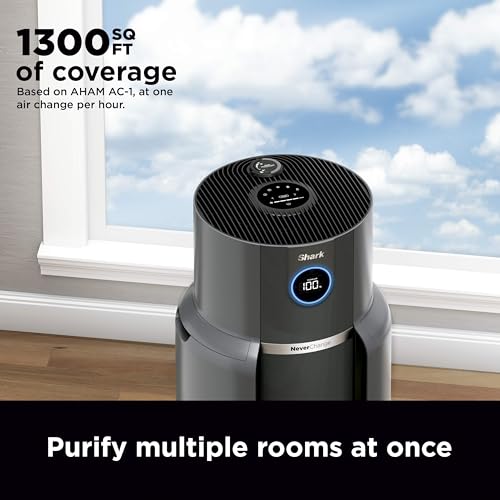 Shark HP301 NeverChange Air Purifier MAX, 5-year filter, save $300+ in filter replacements, Whole Home, 1300 sq. ft., Odor Neutralizer Technology, captures 99.98% of particles, dust, smells, Grey