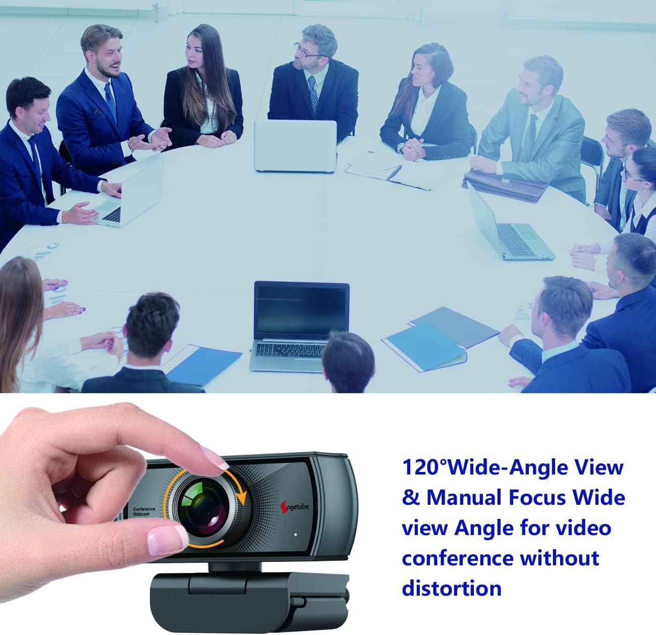 1080P 60fps Webcam with Microphone - 120° Wide Angle Built-in Dual Noise Reduction Mics, HD Streaming USB Computer | Mac | Laptop | PC Camera for Zoom Meeting, Skype, FaceTime, Teams