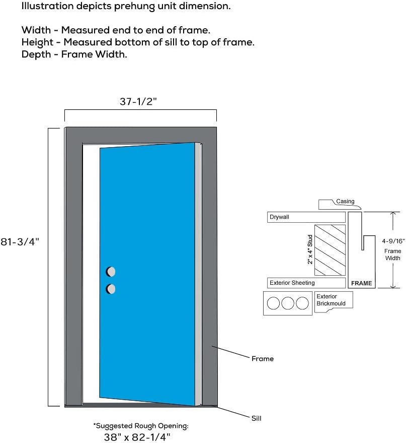 National Door Company, 36" x 80", Fiberglass Smooth, Primed, 3-Lite, Frosted Glass, Prehung Single Front Door on 4-9/16" Primed Composite Frame