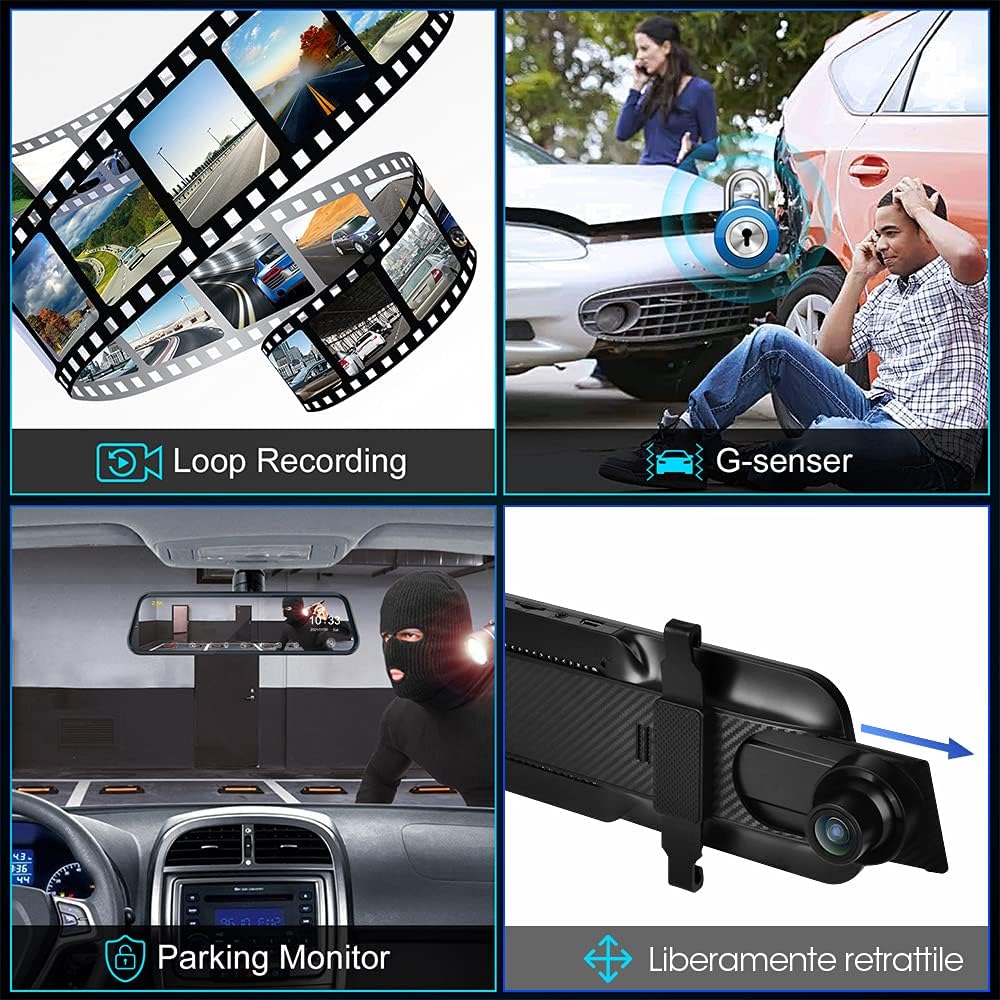 2.5K Voice Control Mirror Dash Cam Rear View Mirror Backup Camera Front and Rear , 10'' Rearview Mirror Backup Camera Dual Full HD Super Night Vision G-Sensor Parking Assistance