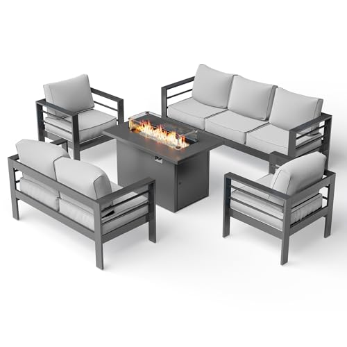 UDPATIO 8 Piece Aluminum Patio Furniture Set, Oversized Modern Outdoor Furniture Set with Olefin Fabric Cushion for Patio Deck Backyard, Dark Grey(with Waterproof Covers)