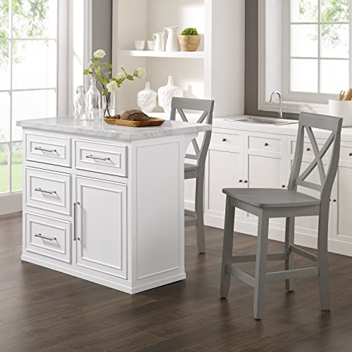 Crosley Furniture Cutler Kitchen Island with Faux Marble Top, White