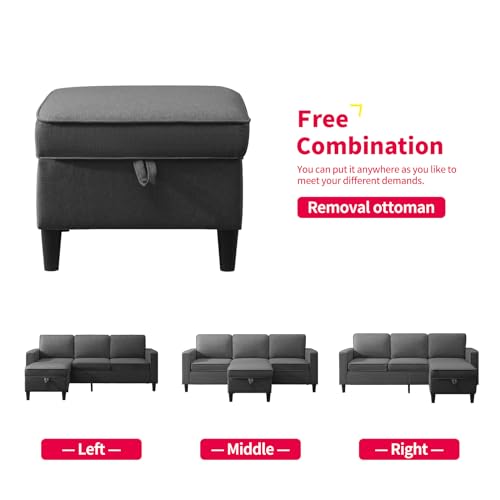 MUZZ 3PCS Living Room Sofa Set, Linen Upholstered Sofa Couch with Side Pockets & Movable Storage Ottoman, Free Combination Sofa Set Include Armchair,Loveseat and 3 Seater Couch (Dark Grey)