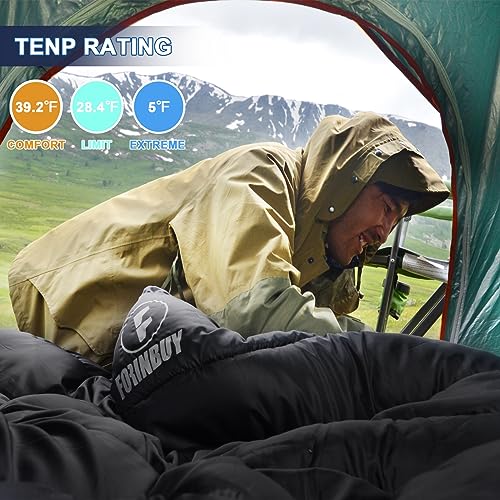 Winter Cotton Flannel Double Sleeping Bag,Queen Size Sleeping Bag for Adults, Cold Weather Waterproof 2 Person Sleeping Bag, Suitable for Couples Family Camping, RV Travel