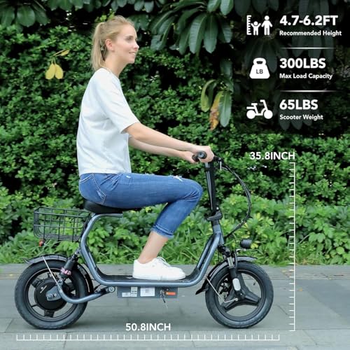 Caroma Peak 1200W Electric Scooter with Seat, 14" Fat Tire Electric Scooters for Adults, 500Wh Battery up to 30 Miles&20MPH, Foldable Adult Electric Bike for Commuting with Basket&Shock Absorbing