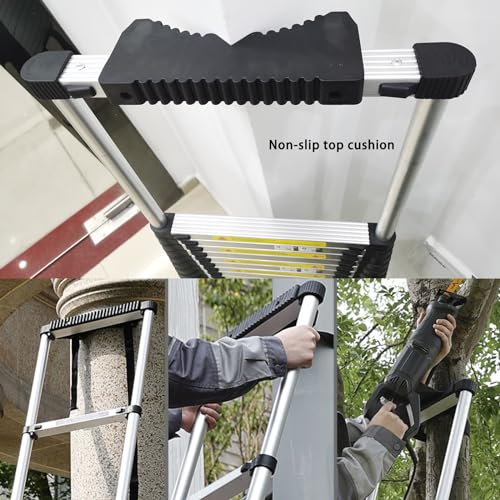 Telescoping Ladder with Hooks 12.5 FT - Aluminum Telescopic Ladder with Stabilizer - Retractable Extension Ladders for Home Loft Roof RV Work with EN131 Certification - 330lbs Max Capacity