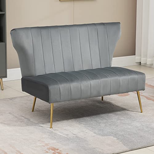 50’’ Velvet Modern Armless Loveseat Sofa, Upholstered Small Wingback Couch Sofa with Golden Metal Legs, 2 Seater Tufted Couch for Bedroom, Apartment Small Space(Black)
