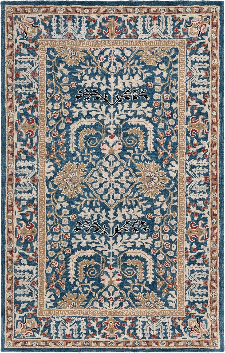 SAFAVIEH Antiquity Collection X-Large Area Rug - 11' x 15', Dark Blue & Multi, Handmade Traditional Oriental Wool, Ideal for High Traffic Areas in Living Room, Bedroom (AT64B)