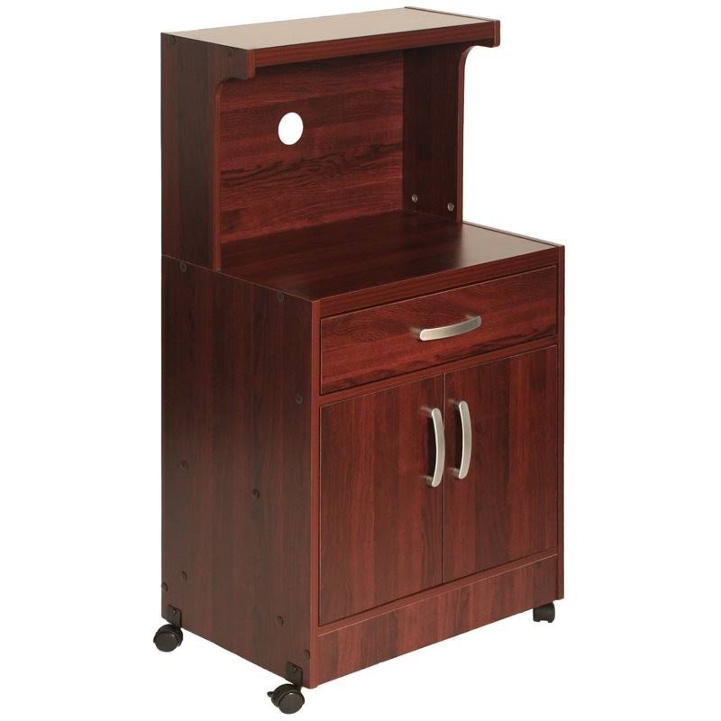 Better Home Products Shelby Kitchen Wooden Microwave Cart in Mahogany