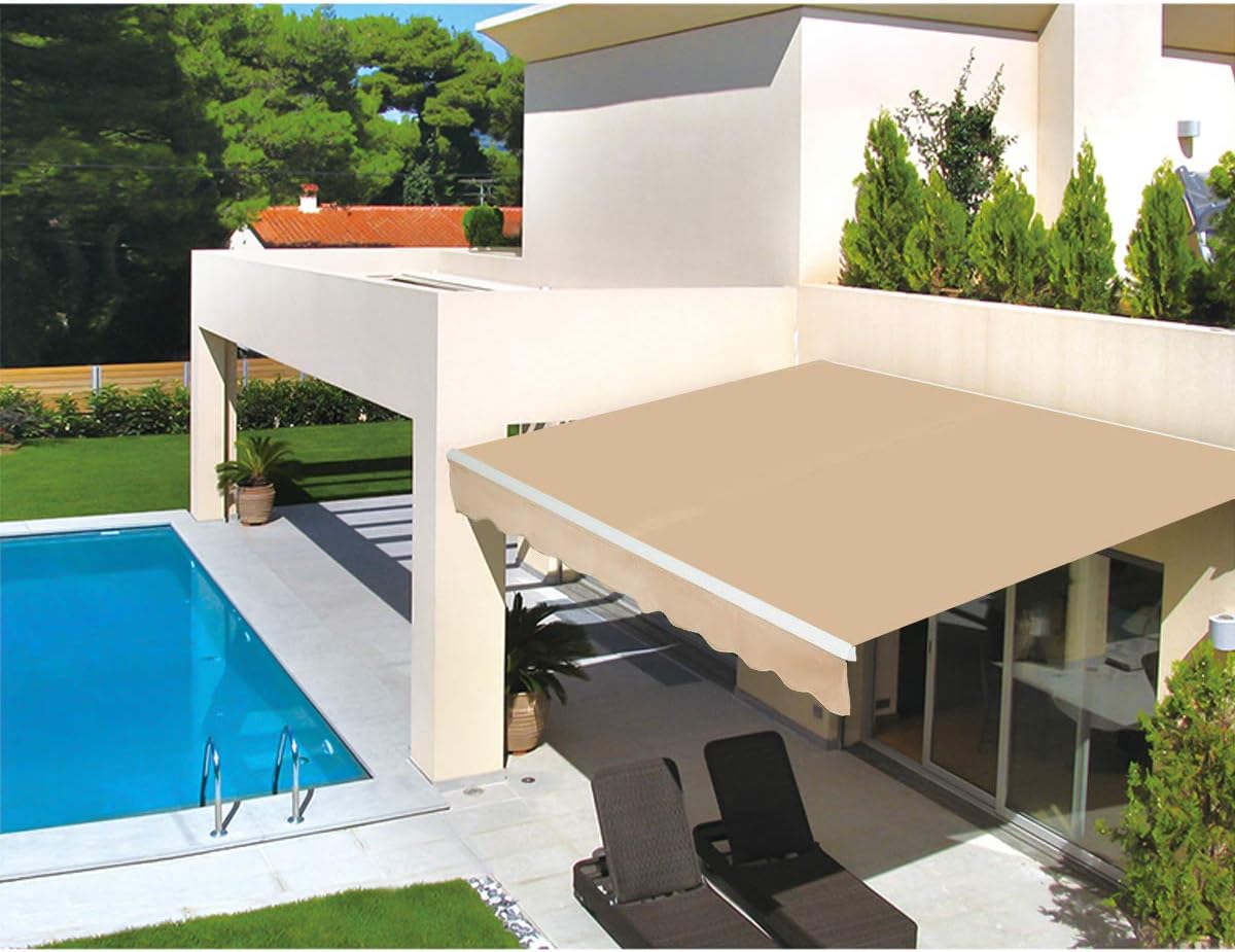 AECOJOY 13'×8' Patio Awning Retractable Sun Shade Awning Cover Outdoor Patio Canopy Sunsetter Market Deck Awnings with Manual Crank Handle, Beige