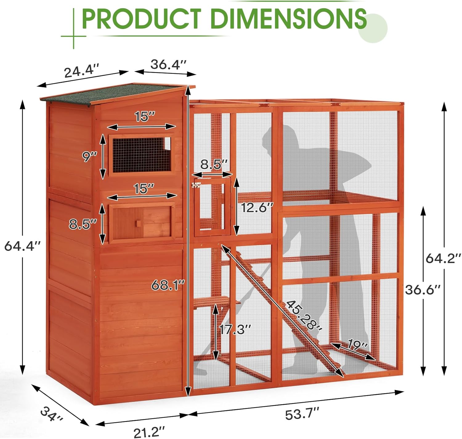 Esright Cat Catio Large Cat House，Outdoor Cat Enclosure Wooden Walk in Cat Cage for Window Kitty Cage Condo with Platform and 4 Resting Rooms