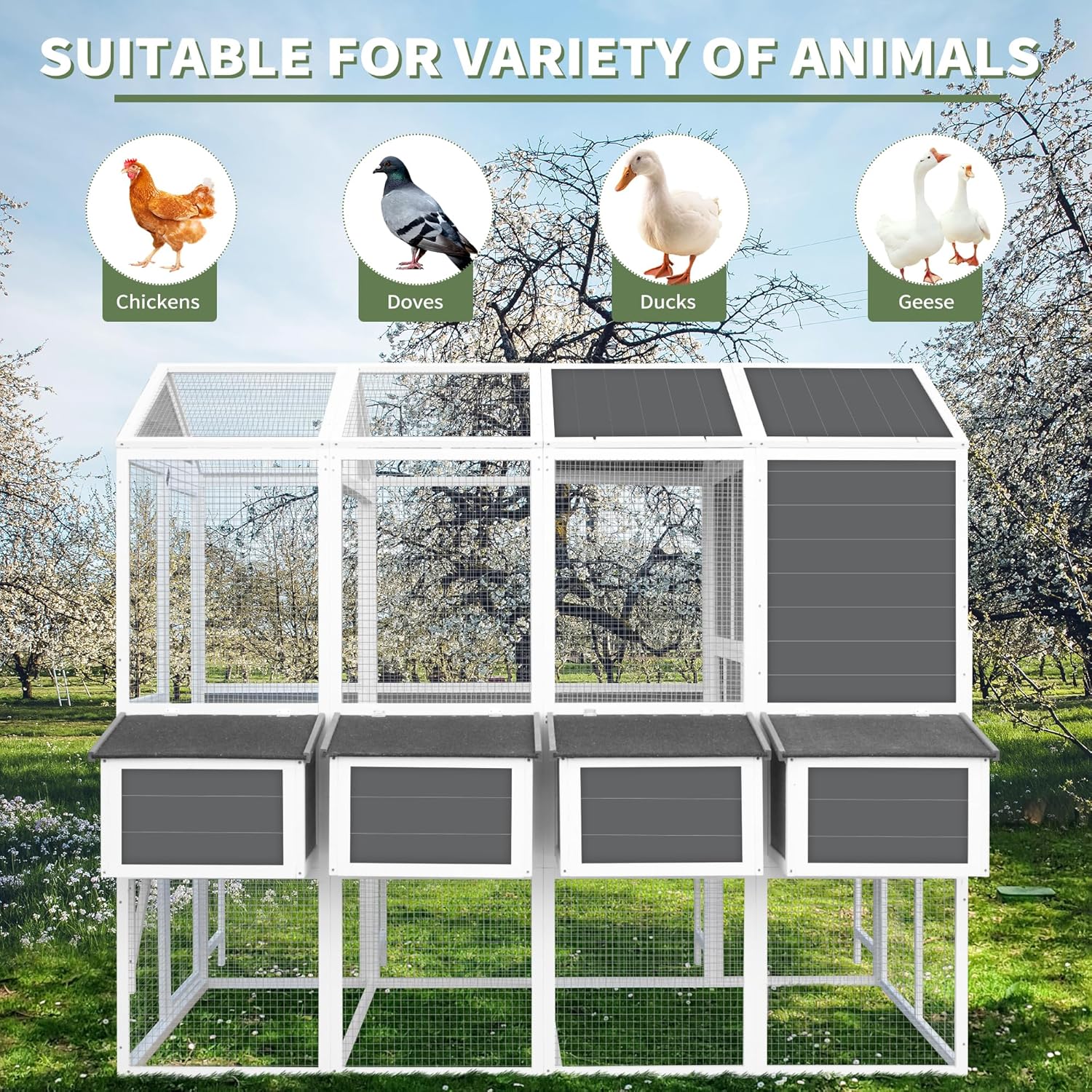 95'' Large Chicken Coops for 10 Chickens, Wooden Walk-in Chicken House Outdoor Chicken Coop with 4 Nesting Box, 3-Tier Hen House Poultry Cage
